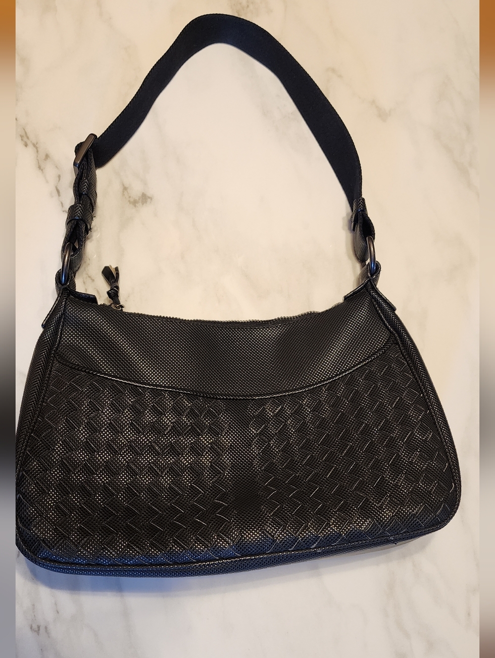 Bottega Veneta Black Intrecciato Woven Canvas Shoulder Bag Purse